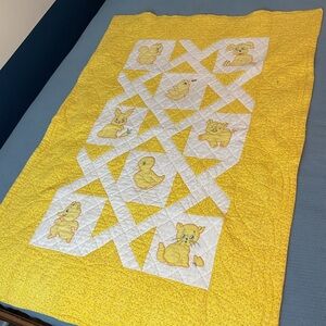 Handmade 70s animal themed handmade baby quilt gender-neutral yellow floral